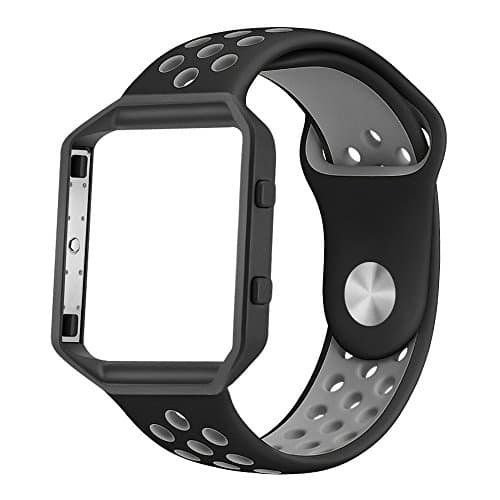 For Fitbit Blaze Band ,Sport Silicone Replacement Strap With Frame For Fitbit Blaze Smart Fitness Watch,Gray adn Black (5.5-8.1 inch)