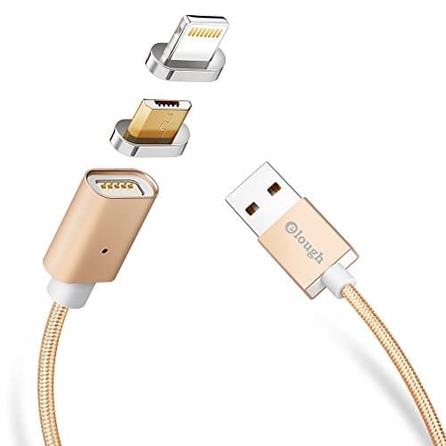 Magnetic charger cable 2 in 1 micro USB charging cable lightning charging cable for Samsung galaxy S7, iphone 6,6s,7,plus,8,x, kindle fire tablets Android device Nylon braided LED light (3.5FT/Gold)