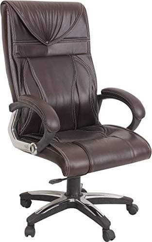 Seat chacha Single Button Design high Back Chair in Brwon Colour and Chrome Finish Arrest and Base with Nylon castors