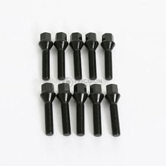 10pcs Extended Black 12x1.5 Lug Bolts (53mm Shank Length, Cone Seat) Not OEM Length - Compatible with BMW 128i 135i 318i 320i 325i 328i 335i M3 525i 528i 530i 535i M5 Z3 Z4 E36 E46 E60 E90 E92 E93