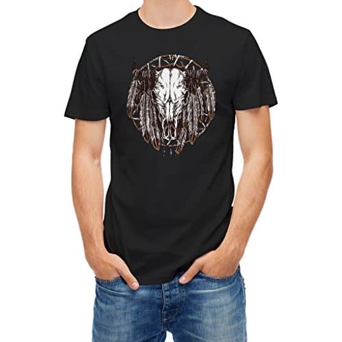 Tshirt cow skull with feathers Black L