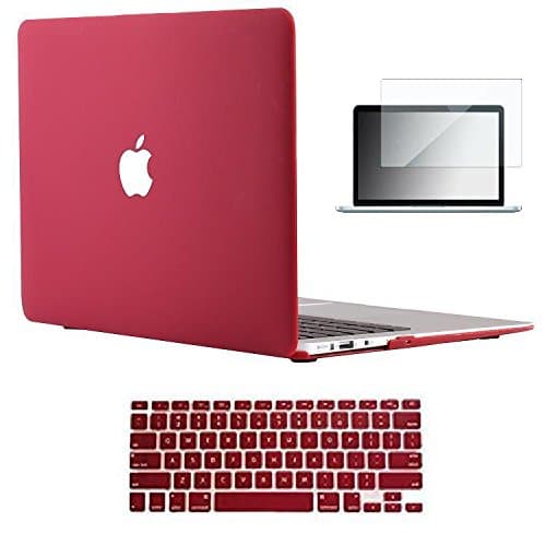 Vasileios 3in1 Rubberized Frosted Soft-touch Hard Shell Case Cover & Screen Protector for 13-inch Macbook Air 13.3" (Model: A1369 and A1466) (Wine Red)