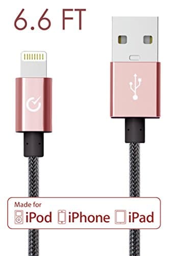 Lightning Cable 6ft Rose Gold Volts USB [Apple MFi Certified] Nylon Braided Charger for Apple iPhone 6s / 6s plus, iPod, iPad &amp; more (2 meter - Exo Rose Gold) …