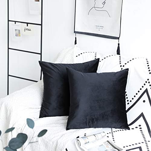 UGASA Luxurious Solid Shiny Short Plush Velvet Decorative Throw Pillowcase Cushion Cover, 2 Pc, 20x20inch, Black