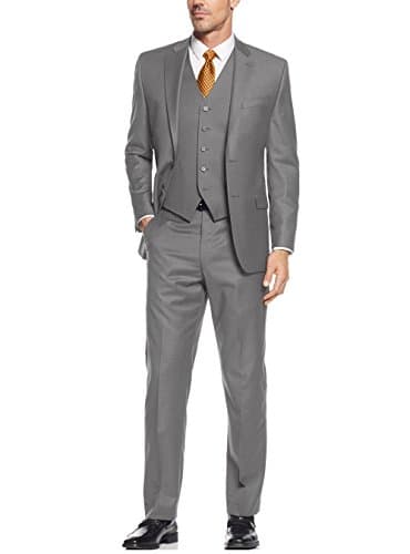 SI PEI Men's Suit 3-Piece Two Button Blazer Jacket Flat Front Pants Grey M