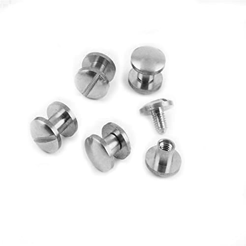 Chicago Binding Screws Solid Brass Nail Rivet For DIY Leather Decoration Round Head Stud Slotted Screw 10 Pack (Length 6mm, Silver)