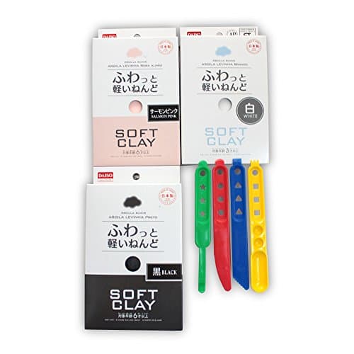 Soft clay White / Pink / Black &amp; Plastic modeling tool set japan import