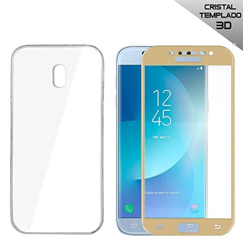 Pack Luxe Case Silicone + Screen Protector Premium Tempered Glass Protector 3d (Covers 100% Screen) for Samsung Galaxy J5 2017 Color Gold