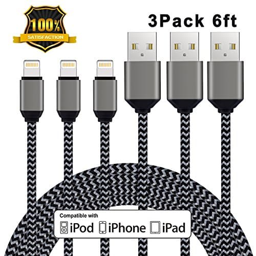 Eashion iPhone Charger, 6FT Lightning Cable Extra Long 8pin Nylon Braided Lightning to USB Cable Charging Cord for iPhone X 8 plus 8 7 plus 7 6 plus 6s 5 5s SE /iPad and iPod(Carbon Black)
