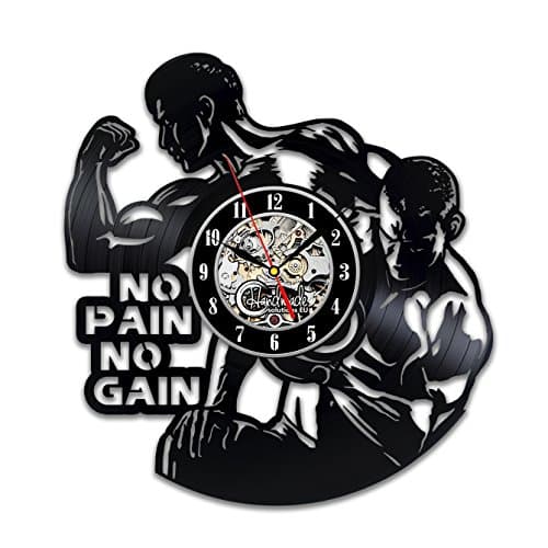 Handmade Solutions EU Bicycle Vinyl Wall Clock Gifts for Instructor Art No Pain No Gain Men Bikes Decorations Body Trainer Motivational Sport Design