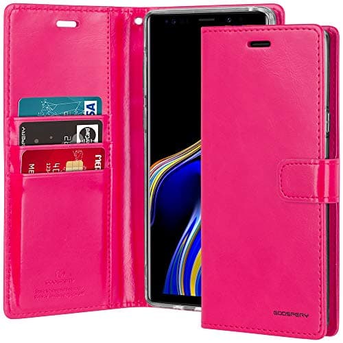 GOOSPERY Blue Moon Wallet for Samsung Galaxy Note 9 Case (2018) Leather Stand Flip Cover (Hot Pink)