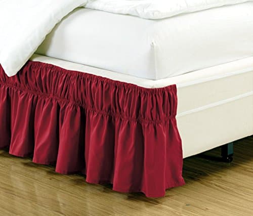 Wrap Around Style Burgundy Ruffled Solid Bed Skirt Fits Both Twin and Full Size Bedding 100% Soft Microfiber Fabric Allows for Natural Draping, 14" Fall Covers Legs and Bed Frame