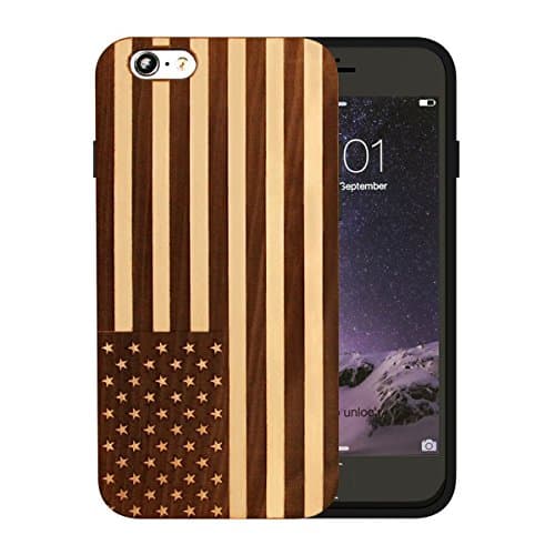 JuBeCo Patterni Design iPhone 6/6s(4.7 Inch),Handmade Natural Solid Wood Case, Bamboo Case.(us flag cherry)