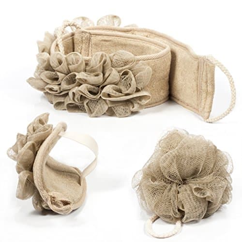3 Piece Bath Pouf & Shower Loofah Set - Includes Mesh Body Wash Sponge, Exfoliating Mitt & Back Scrubber - Exfoliate Your Skin with Luxurious Lather from Head to Toe - by Savvy Bath