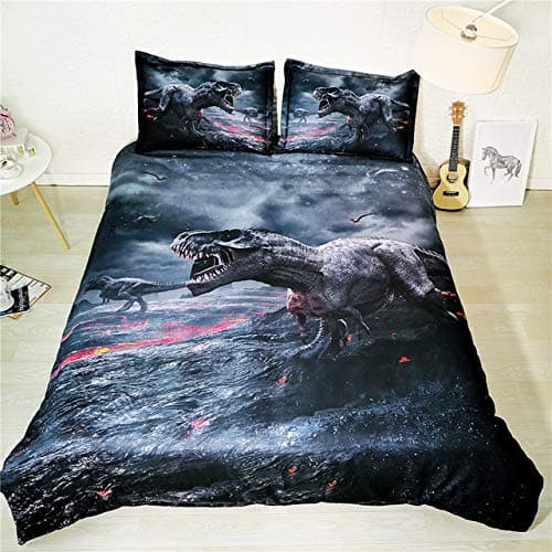 JF-561 Roaring t-rex Dino Bedding Sets Full Queen King Size Bed Sheets 4pcs Dinosaur Duvet Quilt Covers for Kids Boys Teens