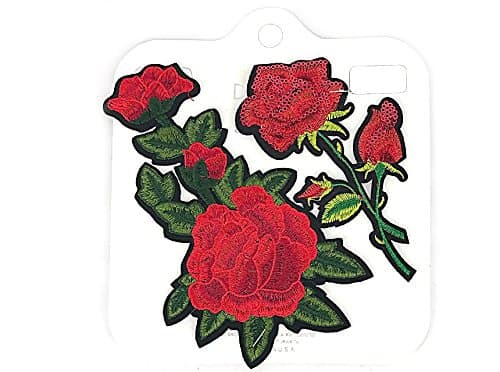 Dear Riley DIY Iron On Decorative Applique Patch Two Piece Set, Embroidered Red Roses &amp; Sequined Red Rose