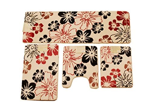 4 Piece Non-slip Memory Foam Extra Long Bathmat Set (17x23/20x24/20x32/20x64") (Ivory Fire)