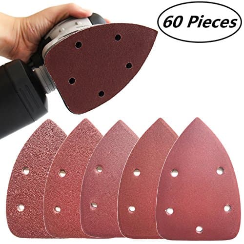 TERMATH 60PCS Mouse Sander Paper Sandpaper Sanding Sheets Discs Mixed 40 80 120 180 240 Grits