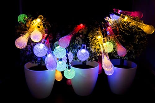 Unique Solar String Lights with Two Different Shapes by Yokey, 20ft 30 LED Crystal Ball and Tear Drop, Waterproof Outdoor Solar Powered String Lighting for Home Party Camping (Multi-color)
