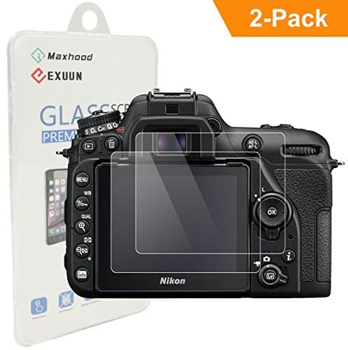 (2-Pack) Nikon D7500 Tempered Glass Screen Protector, Exuun Optical 9H Hardness 0.3mm Ultra-Thin DSLR Camera Screen Protector Glass for Nikon D7500