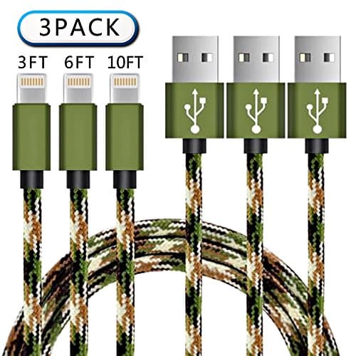 Lightning Cable,GVLEW 3PACK 3FT 6FT 10FT iPhone Cable Lightning to USB Cord Nylon Braided Charging Cord iPhone Charger for iPhone X/8 Plus/8/7/7 Plus/6s/6s Plus/6/6 Plus and more