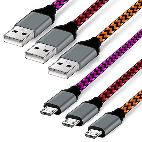 Micro USB Charging Cable 6FT,3Pack Android Phone Fast Charger Cord with Extra Long Length for HTC,Blackberry,Sony,Samsung Galaxy S7 and more(Orange Red Rose)