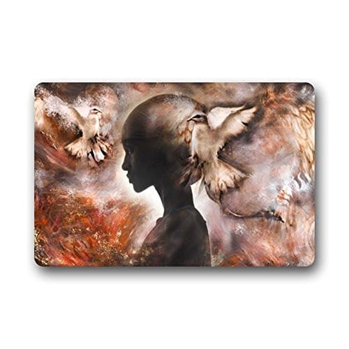 Our Iris Door Mat Artistic Designer from Mr Kill Designs Stylish, Decorative, Unique, Cool, Fun, Funky Bathroom - Angel Dove Face Art 23.6(L) x 15.7(W)