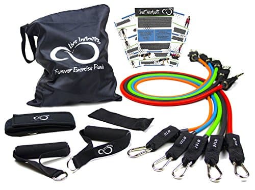 Resistance Band Set By Live Infinitely- Pro Grade 4 Loop Band Or 11 Piece Set Of Stackable Exercise Bands With Door Anchor, 2 Ankle Straps & Zip Bag- Includes Total Body Online Workout Guides