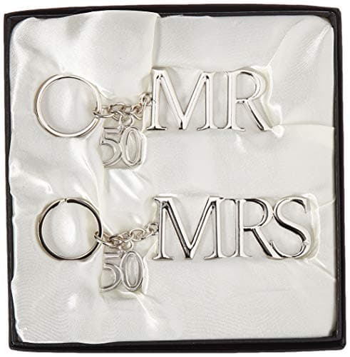 Glorious Occasions Mr & Mrs 50th Key Chain Set of 2, Silver, One size