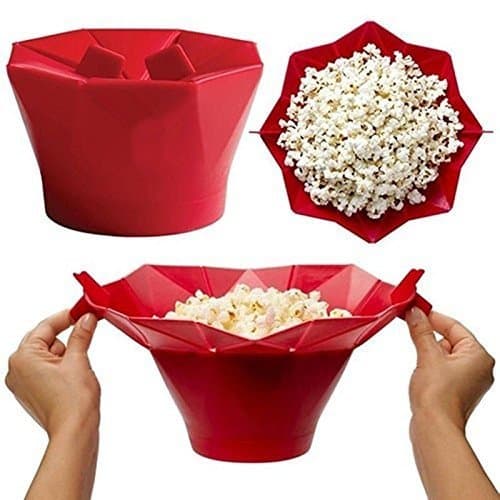 Silicone Microwave Magic Popcorn Maker,gloednApple Creative DIY Popcorn Container Healthy Cooking (Red)