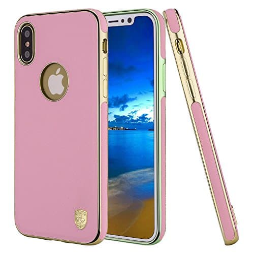 iPhone X Case, Luxury Leather Protective Defender Bumper Rugged Cover, Magnetic Electroplate Rubber Slim, Cell Phone Case iPhone X Cases - Hot Pink