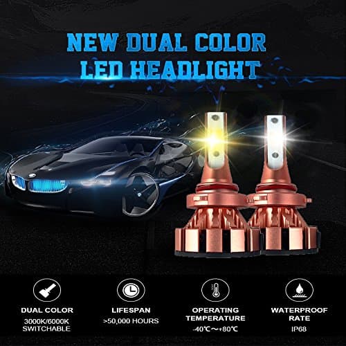 ZHITEYOU 2PCS Advanced Auto Lighting System H4 H7 LED Headlight T2 Dual Color 60W Hid Headlights Led Light Bulbs,9007