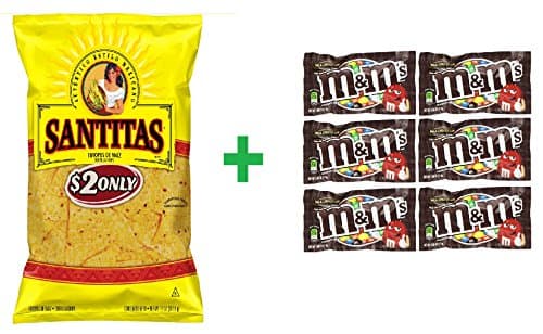 Santitas Triangles Yellow Corn Blend Tortilla Chips 11 OZ (Pack of 10) + (M&M milk chocolate 6ct /1.69oz)