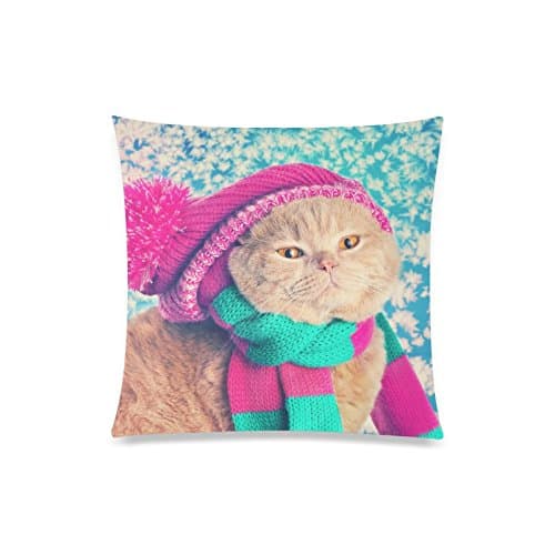Cute Cat Wear Hat Scarf Rectangle Sofa Home Decorative Throw Pillow Case Cushion Cover Cotton Polyester Twin Side Printing 20"x 20"