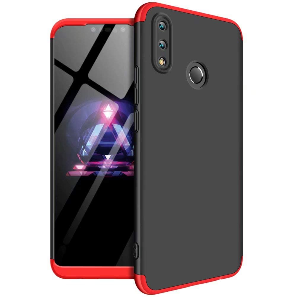 MISSDU replacement for Case Huawei Nova 3i/ P Smart + Case Ultra-Thin Case with [Tempered Glass Screen Protector] Simple Stylish Fully Protective Cover - black red