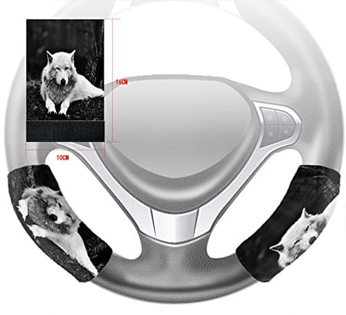 Custom Wolves White Wolf Animals Steering Wheel Cover Hook and Loop Covers For Car Size 10x16cm 2 PCS
