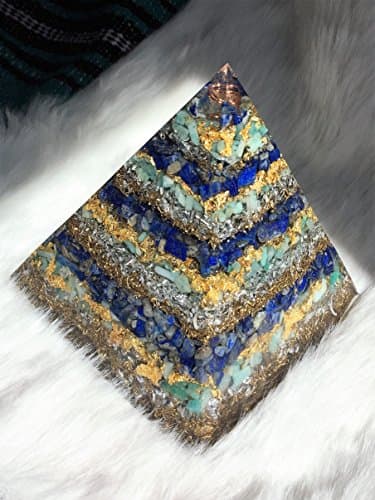 Large Lapis Lazuli, Amazonite, Quartz, &amp; Gold Flake Orgone Pyramid