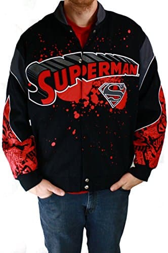 DC Comics Superman Men's Red/Black Splattered Twill Jacket