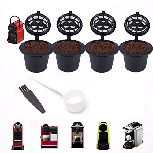 4pcs Capsule Filter Cup Coffee Maker Accessories Filter with Spoon Brush for Nespresso series