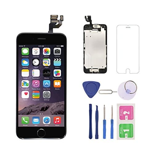 Pre-Assembled Screen Replacement for iPhone 6 4.7" with Home Button,Compatible with A1549, A1586, A1589, Including Repair Tools, Free Screen Protector (Black)