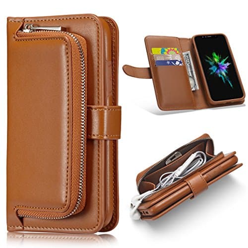 iPhone X Case, iPhone 10 Case, Hoofur Slim Fit Premium Leather iPhone X Wallet Case Card Slots Shockproof Folio Flip Protective Defender Shell for Apple iPhone X/10 (2017) (Brown)