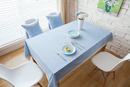 Rectangular Square Cotton Linen Tablecloth Pastoral and Fresh style Home Decoration NavyBlue White &amp;Red 55 x 98-Inch (55-Inch x 98-inch, Lightblue Background with Banana pattern)