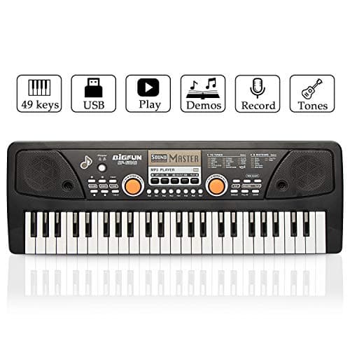 Keyboard Piano, JINRUCHE 49 Keys Multi-function Kids Electronic Piano Educational for Student Kids Children with Microphone (Black)