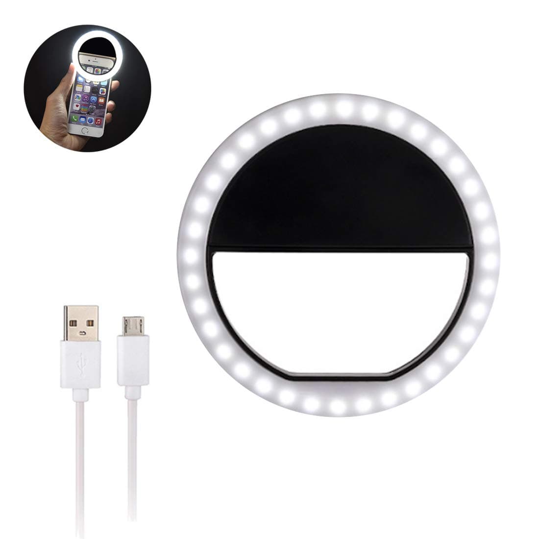 Aroland Ring Light for Phone Selfie Light Adjustable Brightness Selfie Light with 36 LED USB Rechargeable Make Up Light Ring Clip-on Circle Light for All Type Phone