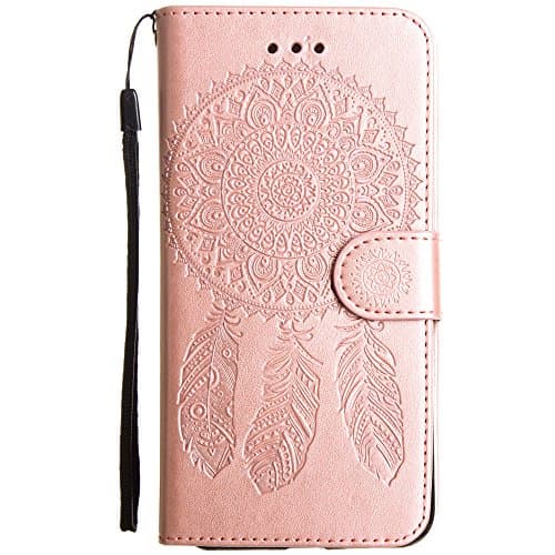 Apple iPhone 7 - Embossed Dream Catcher Design Wallet Case with Detachable Matching Case and Wristlet (Rose Gold)