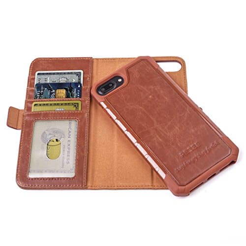 Magnetic Iphone 6 Plus/6S Plus/7 Plus Leather Wallet Case [Detachable 2 in 1 Cover], Resee Card Holder Case , Shock Absorption Hard Covers -Brown