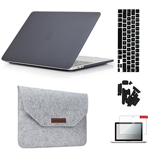 MacBook Pro 15"(2016 & 2017 Release) Hardshell Case & Felt Sleeve[5 in 1 Bundle] with Screen Protector,Keyboard Cover & Dust Plug for Latest MacBook Pro 15" A1707 w/Touch Bar Touch ID - Black