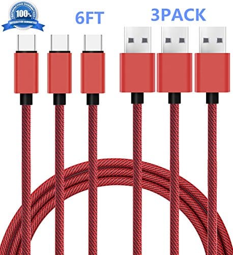 Type C Cable 3Pack, SUPZY Durable Nylon Braided High Speed 2.0 Type C to Type A Cable for Google Pixel/Pixel XL, Nexus 6p/5X,LG G6, Samsung Note 8,S8,S8 plus, HTC 10 etc.(Red/Black) ([6FT 6FT 6FT])