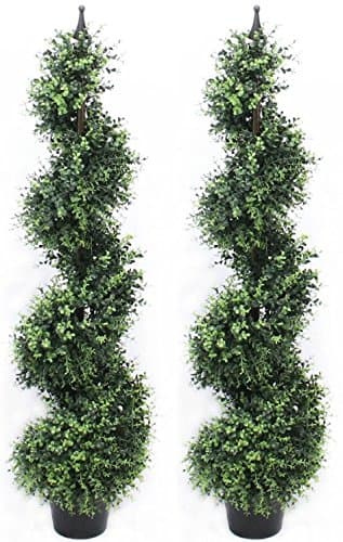 4 Foot Eucalyptus Spiral Artificial Tree Realistic Premium Quality Pre Potted Home Office Decor Indoor and Outdoor (2 Pack)