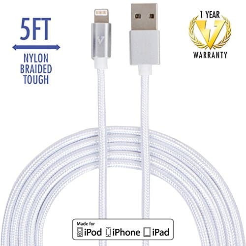 vCharged 5 FT - Great Length - Nylon Braided USB Lightning Cable for iPhone &amp; iPad